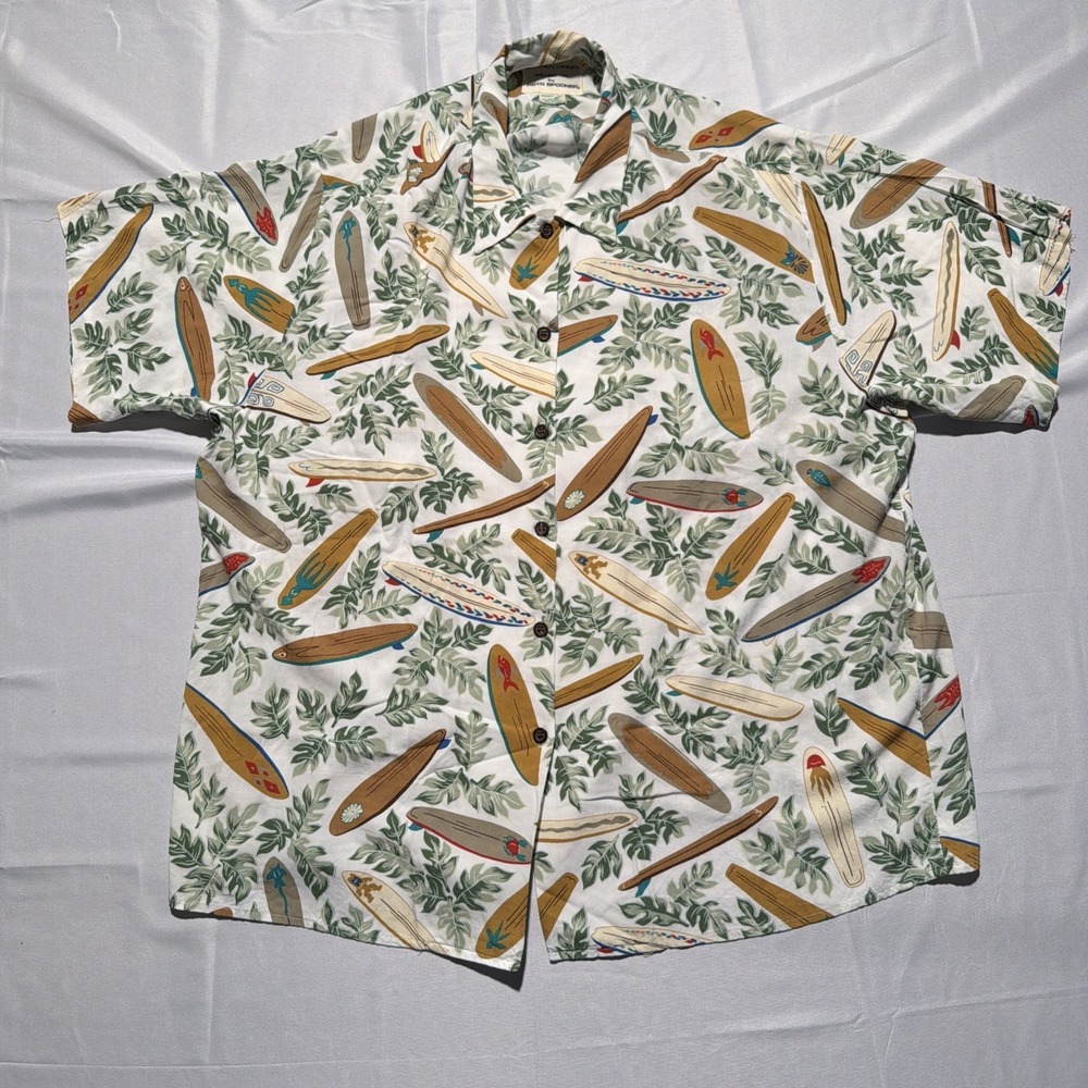 Reyn Spooner Dietrich Varez Hawaiian Shirt‎ Men L Cream Floral Surfboard